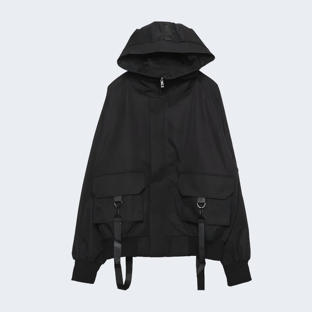 Unisex black bybb cargo jacket o-neck collar style