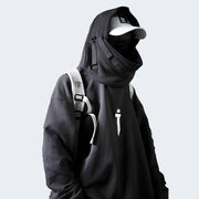 Man wearing cyberpunk style hoodie turn-down collar style