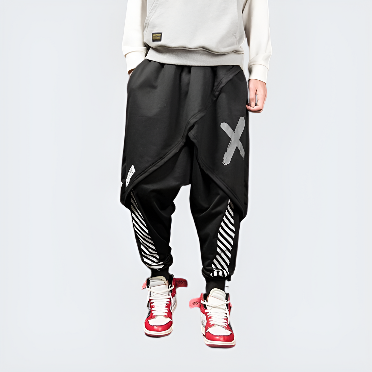 Streetwear Contrast Color Harem Crop Hakama Pants