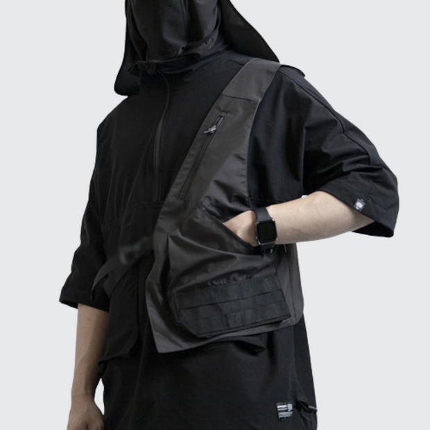 Half body techwear vest black Buckle closure discount