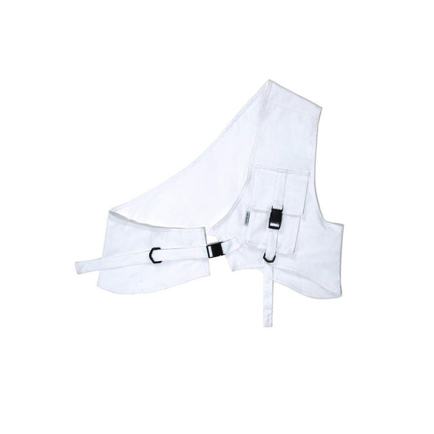 One shoulder buckle vest white front view
