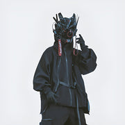 Man wearing cyberpunk jacket zipper closure
