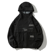 Unisex wearing black xgxf jacket zipper closure