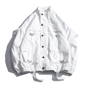 Unisex wearing cargo bomber jacket white
