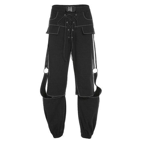 Black Women's Cargo Pants Drawstring Techwear UK