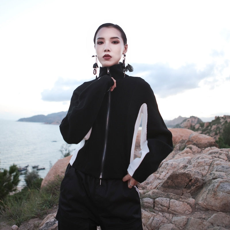Double Zip Two Tone Parka Jacket - Black