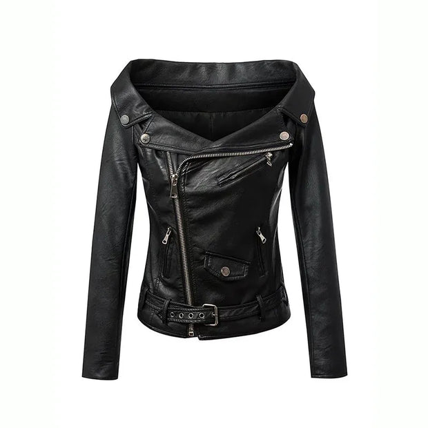 Off the shoulder top zip up jacket
