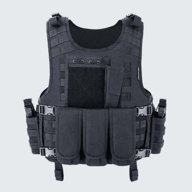 Airsoft tactical vest black multiple pockets decoration military style adjustable waist