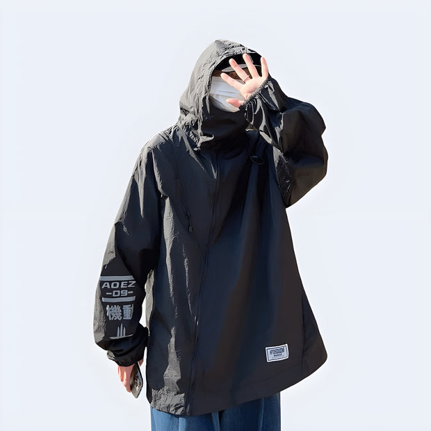 Aogz Studio hoodie, front and side view, minimalist techwear style.