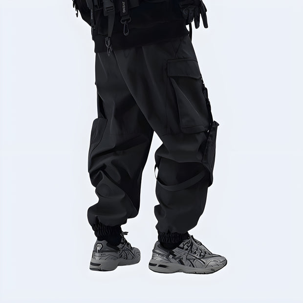 Black baggy cargo pants elastic waistband