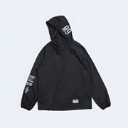 Black Aogz Studio hoodie, front view, techwear fashion UK.