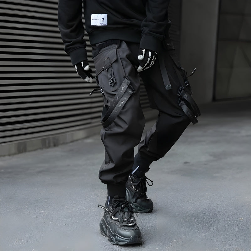 MEINVQIAOTI Techwear zwarte cargobroek voor dames, rockstijl, casual, met ketting, Zwart, L MEINVQIAOTI Techwear zwarte cargobroek voor dames, rockstijl, casual, met ketting, Zwart, L
