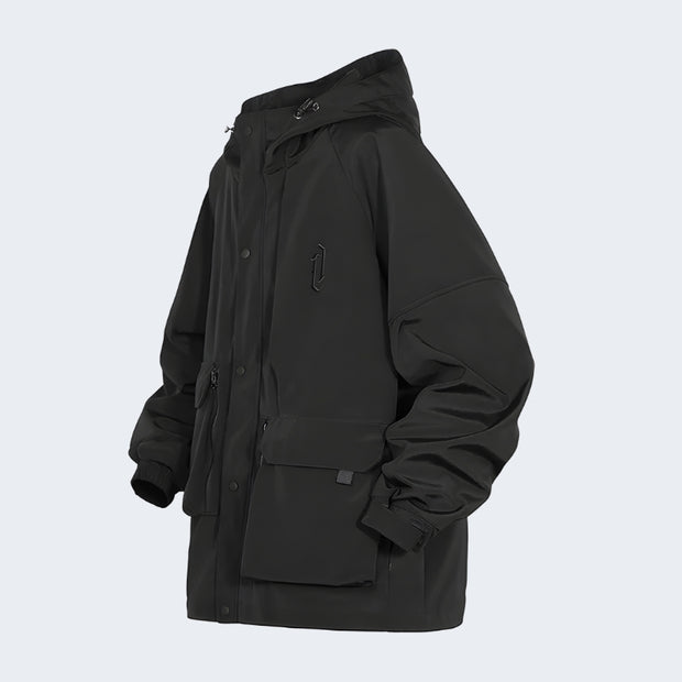 Black double layer hoodie with pocket