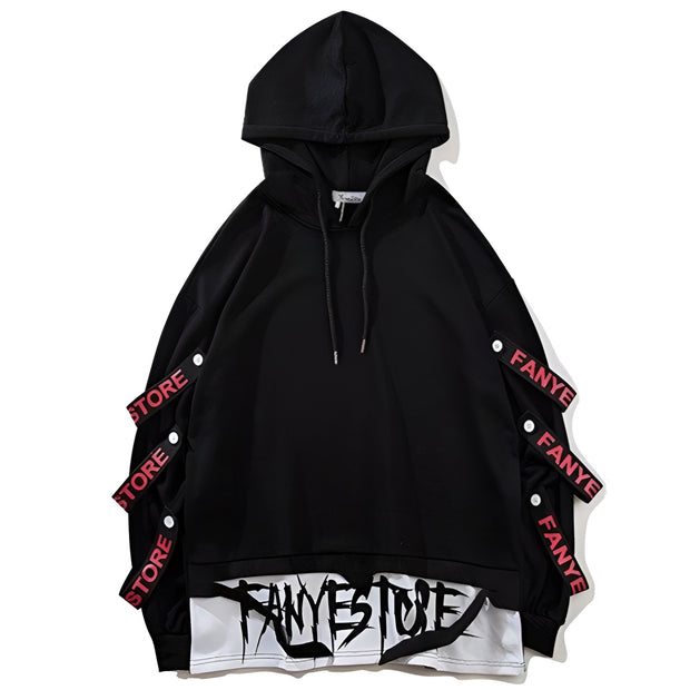 Black emo sweater hoodie featuring unique straps decoration