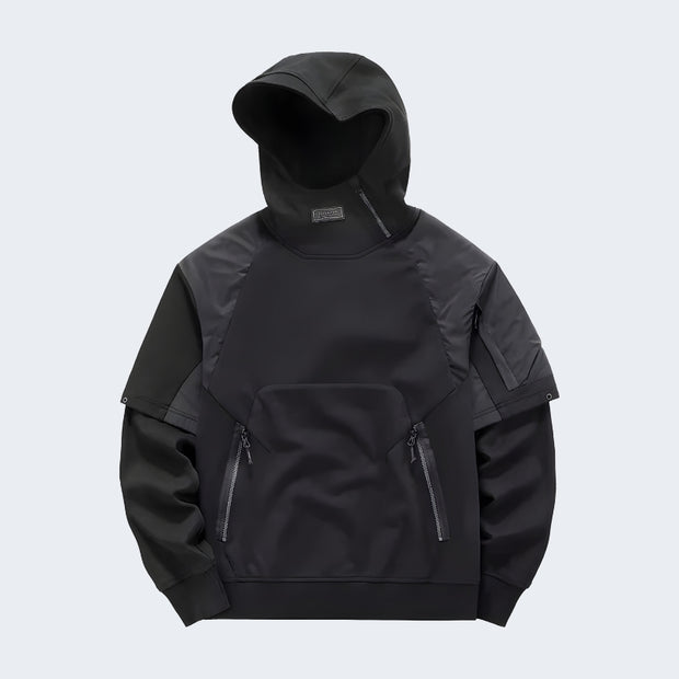 Black gorpcore jacket with hood