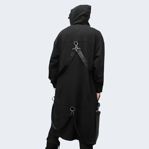 Back view goth ninja jacket with hood