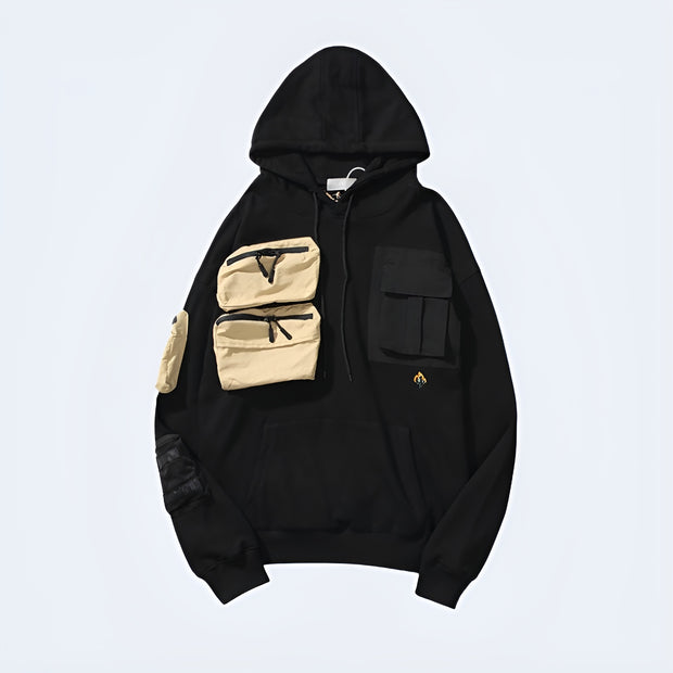 Black hoodie with side pockets ventilation panels