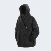 Unisex black htgy techwear coat comes with hood