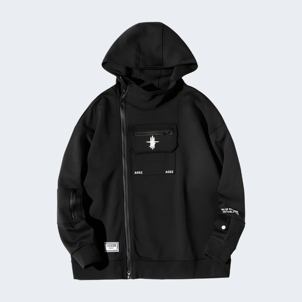 Unisex black japanese techwear hoodie
