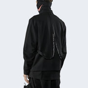 Man Wearing black kimono jacket with decoration on back