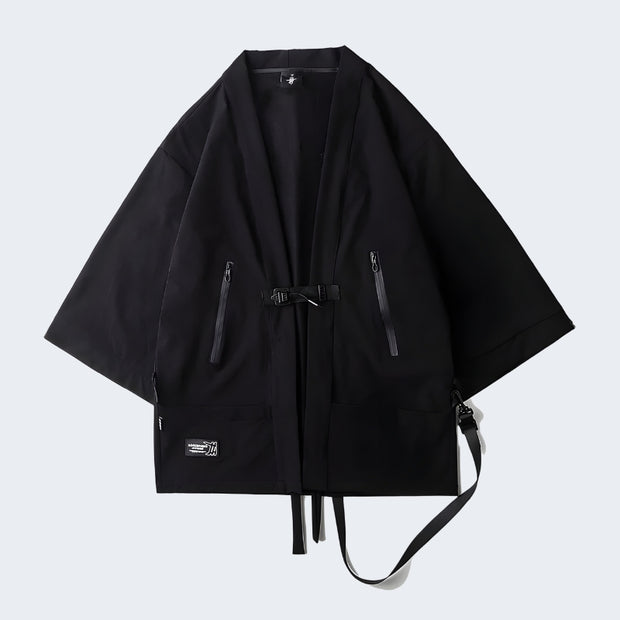 Black noragi jacket multiple pockets decoration