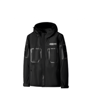 Unisex wearing black tactical jacket multiple pockets decoration