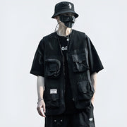 Black tactical vest streetwear zipper closure