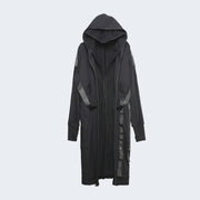 Unisex black techwear coat comes with hood