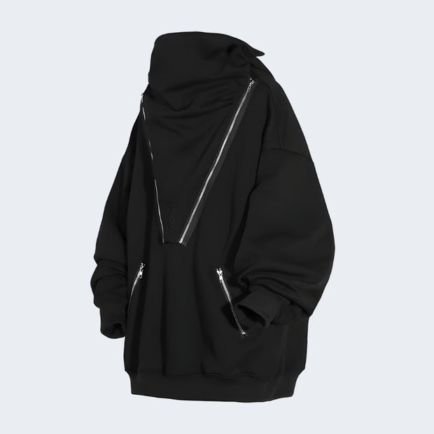 Unisex black techwear half zip jacket hoodie