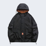 Unisex black techwear adjustable hood