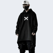 Man wearing black warcore hoodie adjustable hoodie