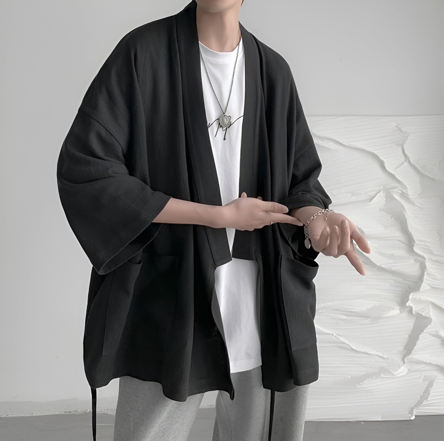 Cardigan Kimono Japonais Léger - Style Yukata Ouvert - Matière Respirante - Pour Homme - Look Zen Et Décontracté