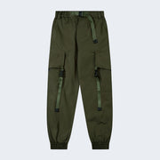 Unisex dark green cargo pants with belt and closure