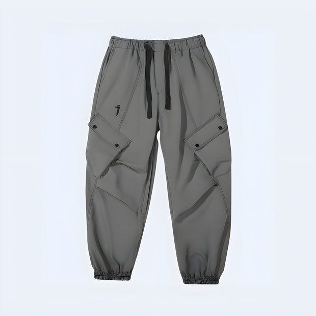 Dark Grey cargo pants multi side pockets for added storage.