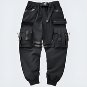 Black techwear cargo trouser front view