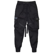 Black techwear cargo pants front side