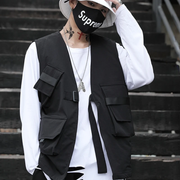 Techwear utility vest black unisex wearing 