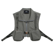 Turn-down collar style men's cyberpunk vest grey discount