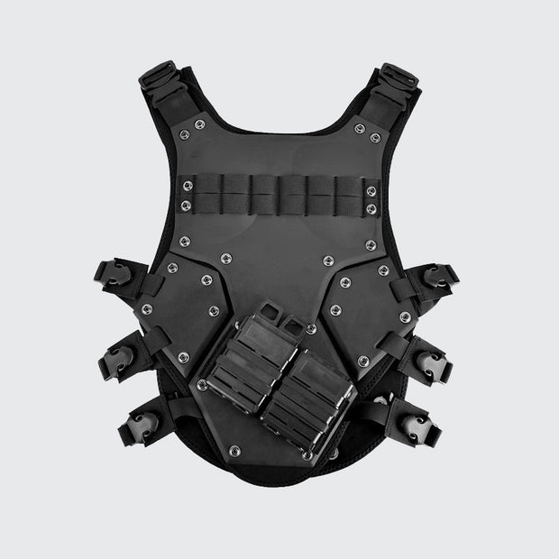 Futuristic combat vest black multiple mag pouch decoration style