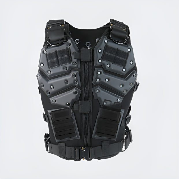 Futuristic tactical vest black military style vest zipper closure