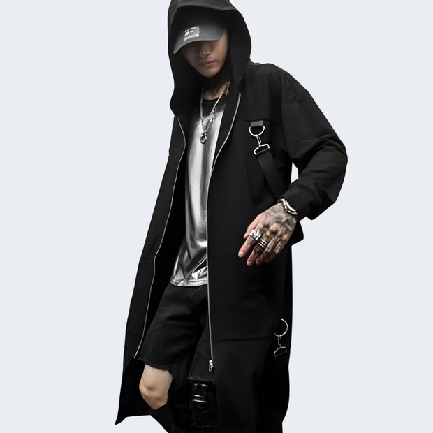 Man wearing black goth ninja jacket
