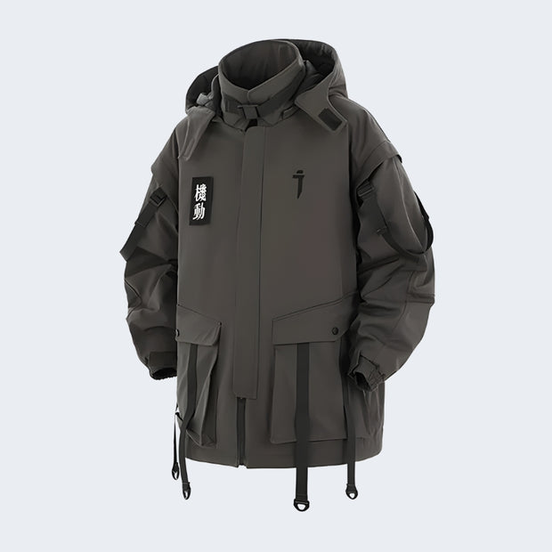 Grey hypebeast techwear jacket comes with hood