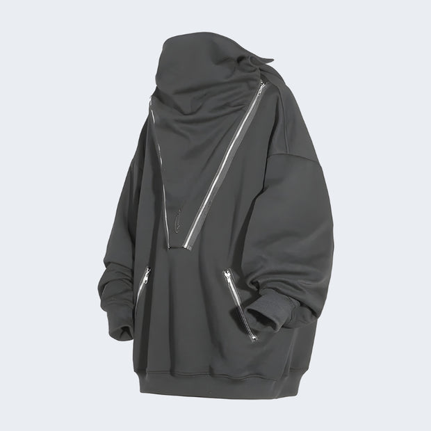 Grey techwear half zip jacket multi pocket