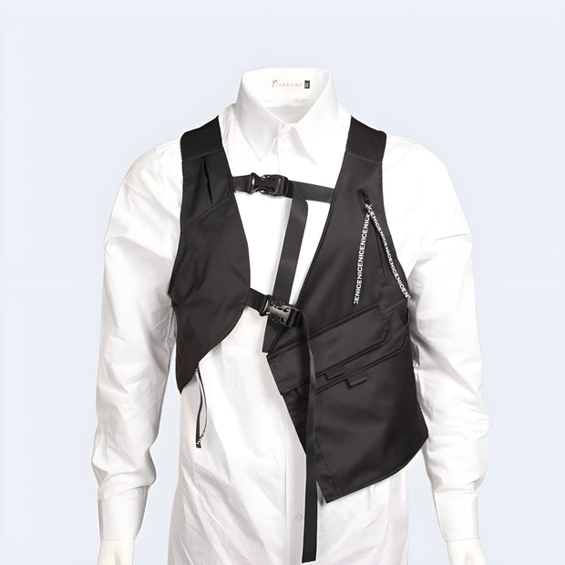 Half body techwear vest black Buckle closure discount