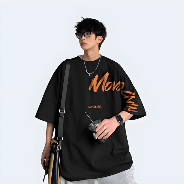 Graffiti text t-shirt high quality print on the back o neck collar style