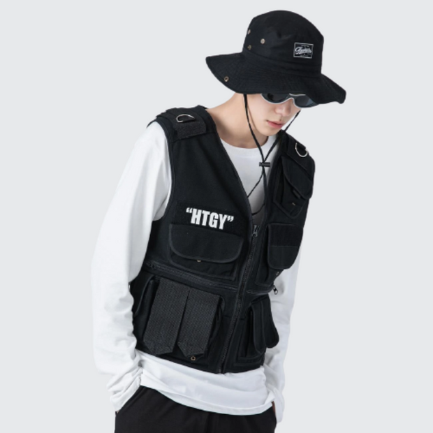 Htgy techwear vest black zipper closure