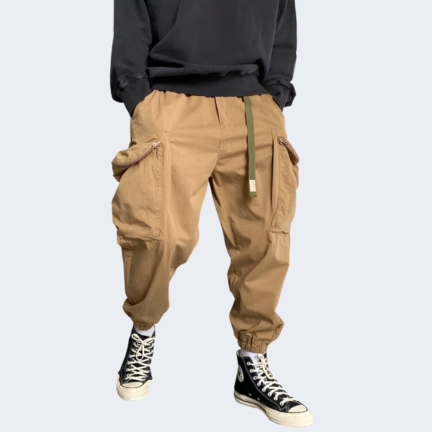 Man wearing khaki baggy pants durable water repellent finish