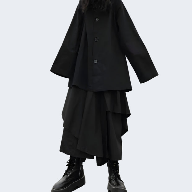 Women wearing black long gothic skirt