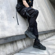Man wearing black bybb dark skinny pants stretch fabric