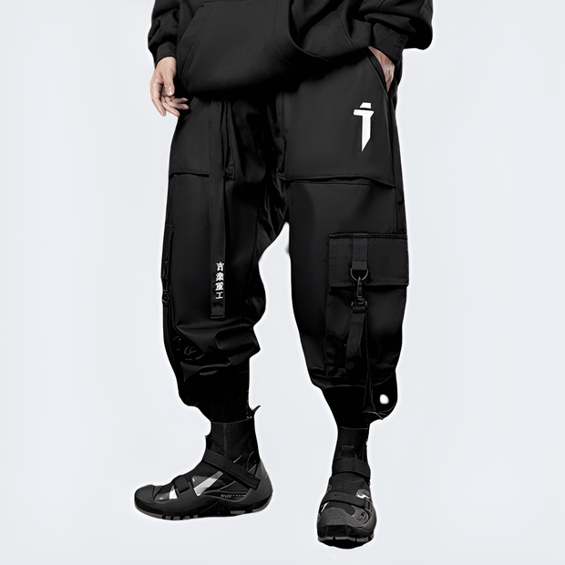 Man wearing black bybbs dark cargo pants elastic waistband